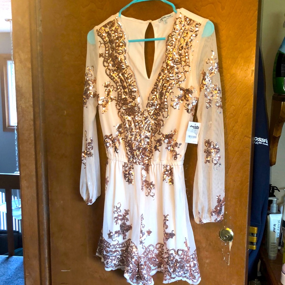 Charlotte Russe nude Sheer sequin romper